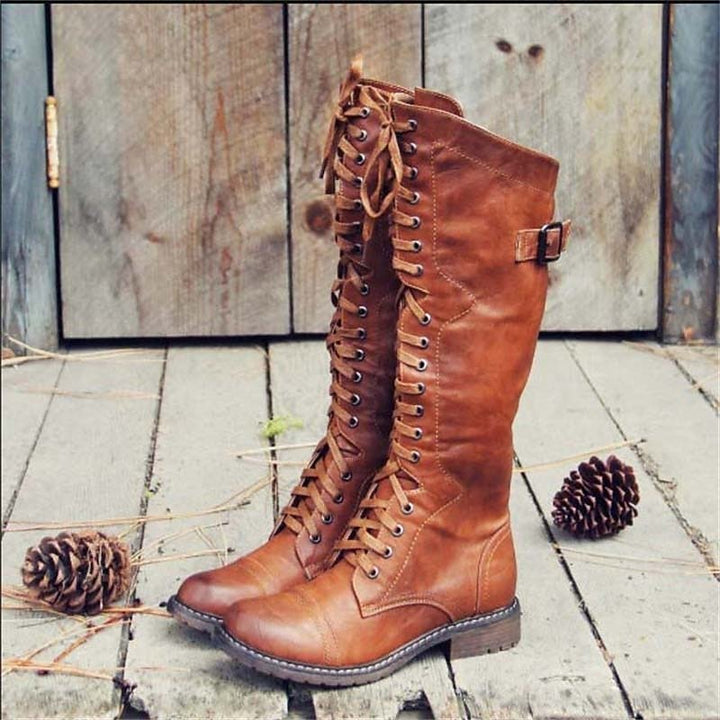 Women's High Lace-Up Riding Boots in Brown
