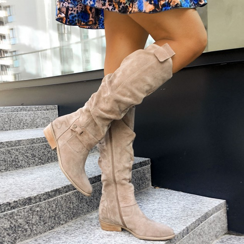 Women's Knee-High Flat Boots in Beige