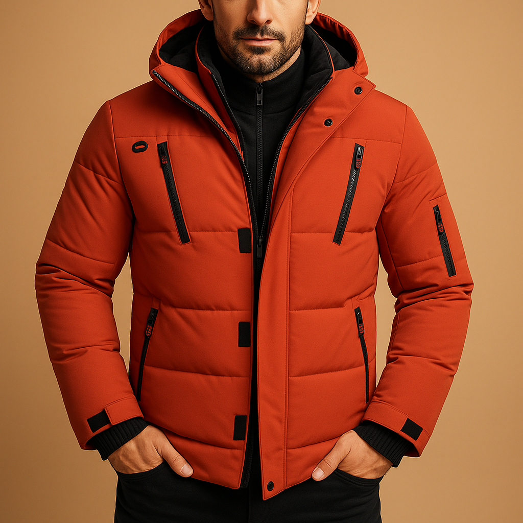 Men's Robust Thick Winter Jacket with Zip in Orange