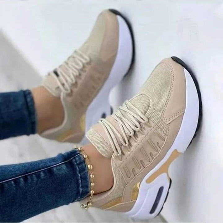 Women's Air Cushion Walking Sneakers with Lace-Up Front - Marisol - Beige