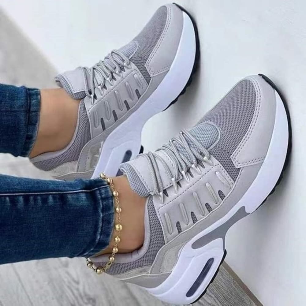 Women's Air Cushion Walking Sneakers with Lace-Up Front - Marisol - Grey