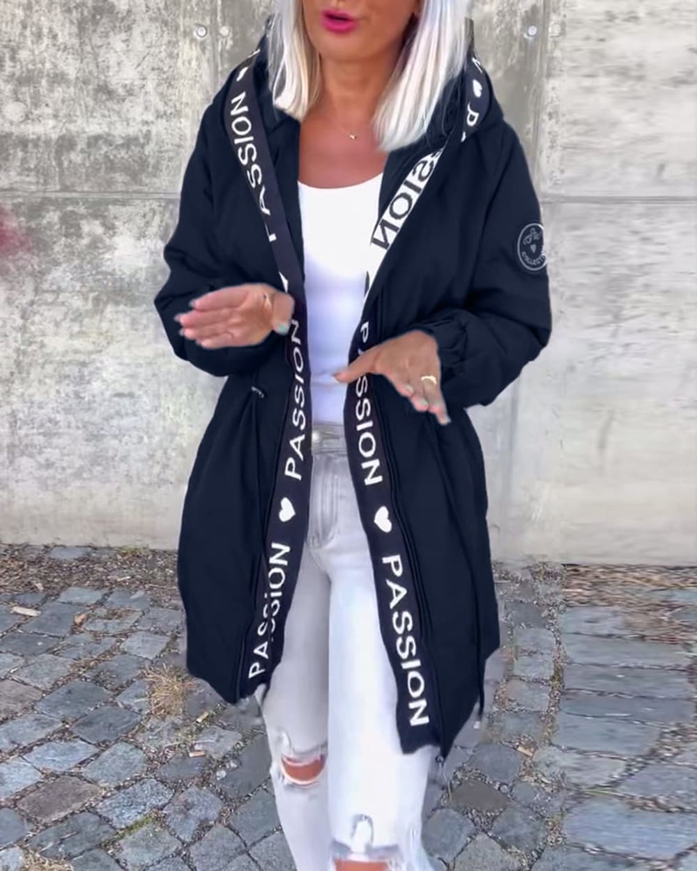 Women's Drawstring Waist Parka with Hood - Eloise - Charcoal