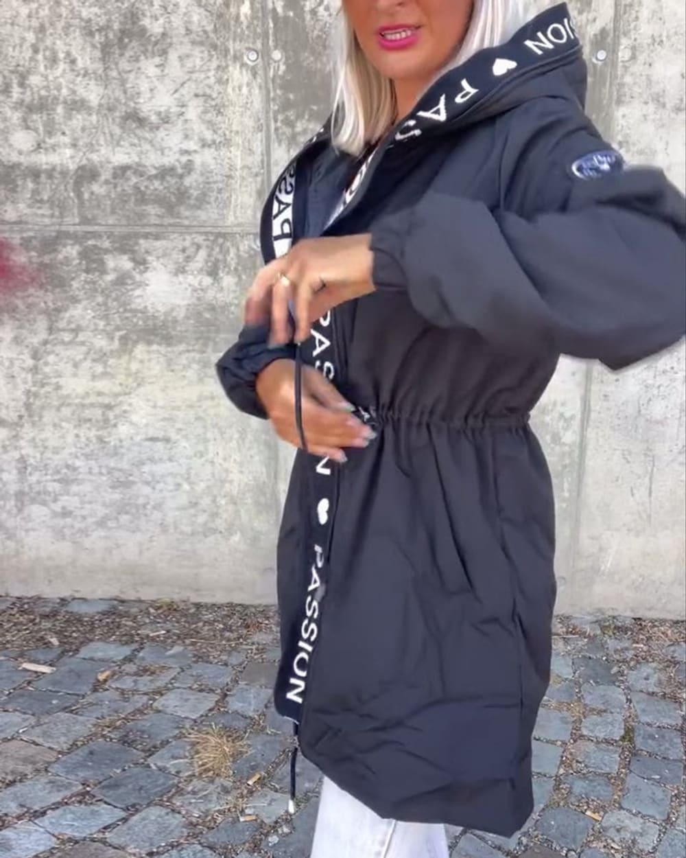 Women's Drawstring Waist Parka with Hood - Eloise - Charcoal