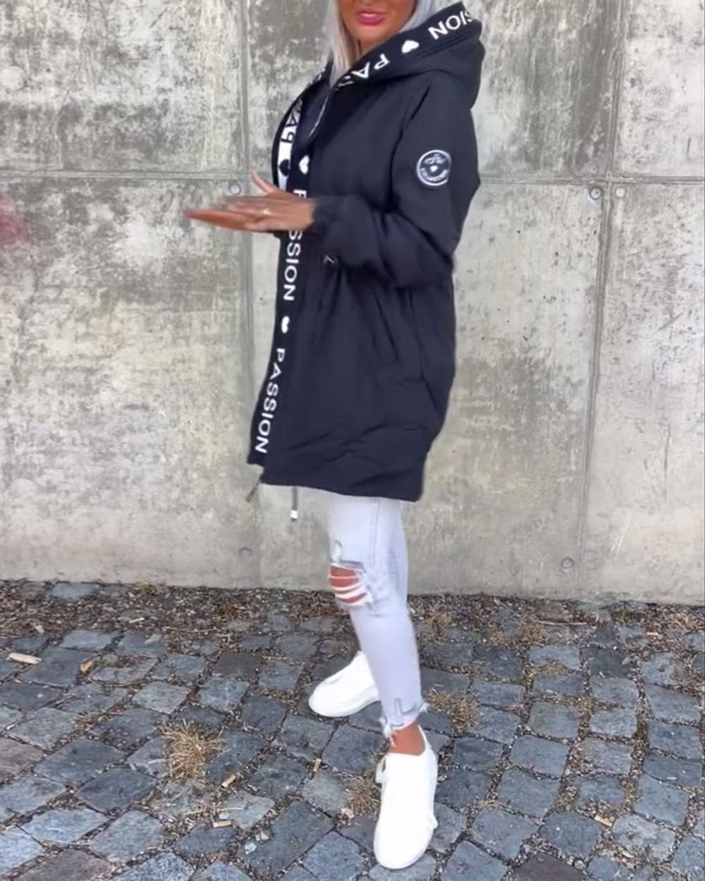 Women's Drawstring Waist Parka with Hood - Eloise - Charcoal