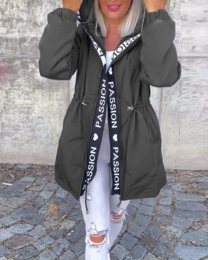 Women's Drawstring Waist Parka with Hood - Eloise - Olive Grey