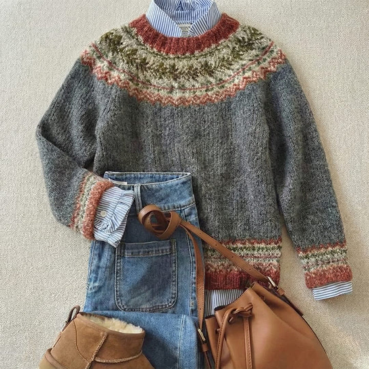 Women's Fair Isle Crew Neck Jumper - Rosalie - Charcoal