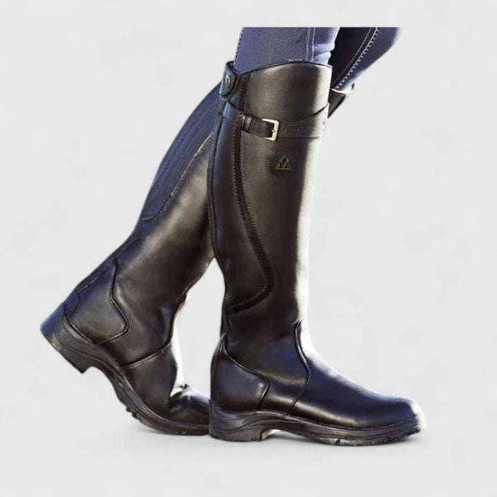 Women's Flat Buckle Knee-High Boots - Marlowe - Black