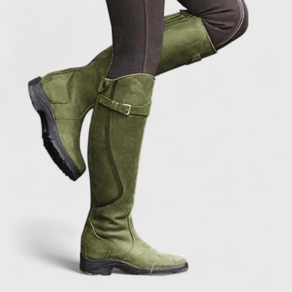 Women's Flat Buckle Knee-High Boots - Marlowe - Green