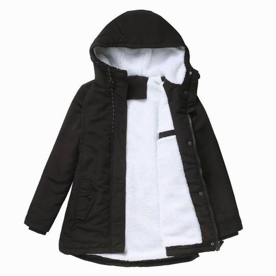 Women's Fleece Lined Parka Jacket with Hood - Matilda - Black
