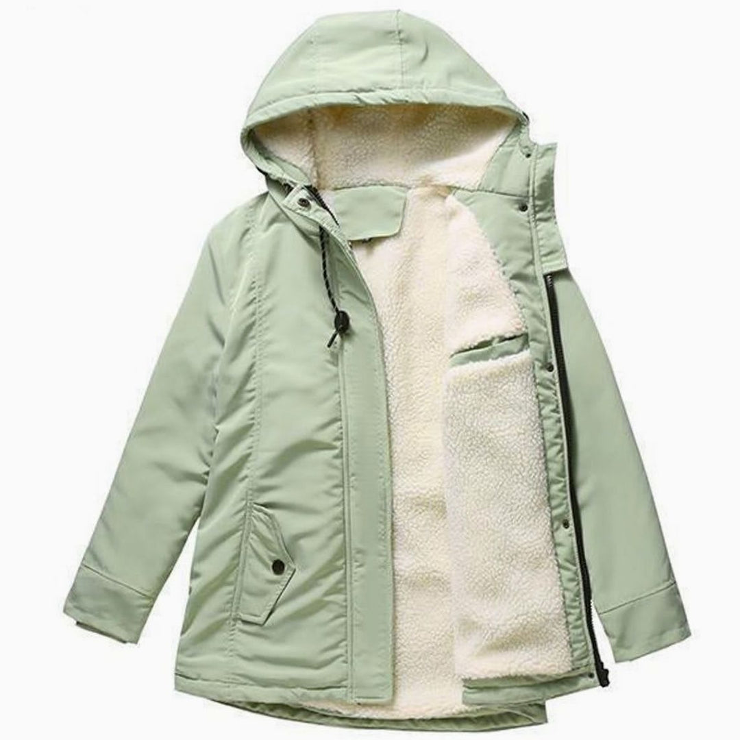 Women's Fleece Lined Parka Jacket with Hood - Matilda - Mint