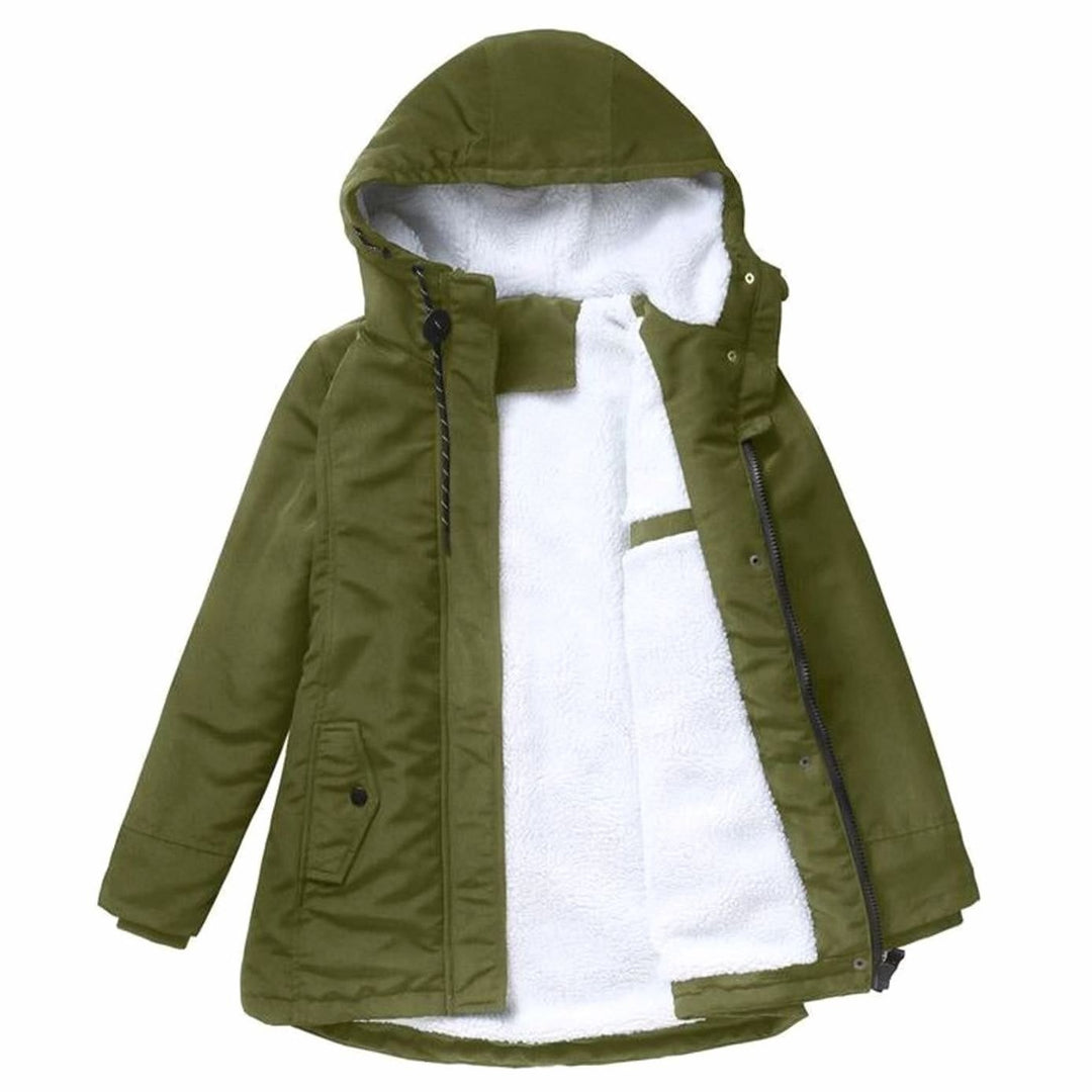 Women's Fleece Lined Parka Jacket with Hood - Matilda - Olive