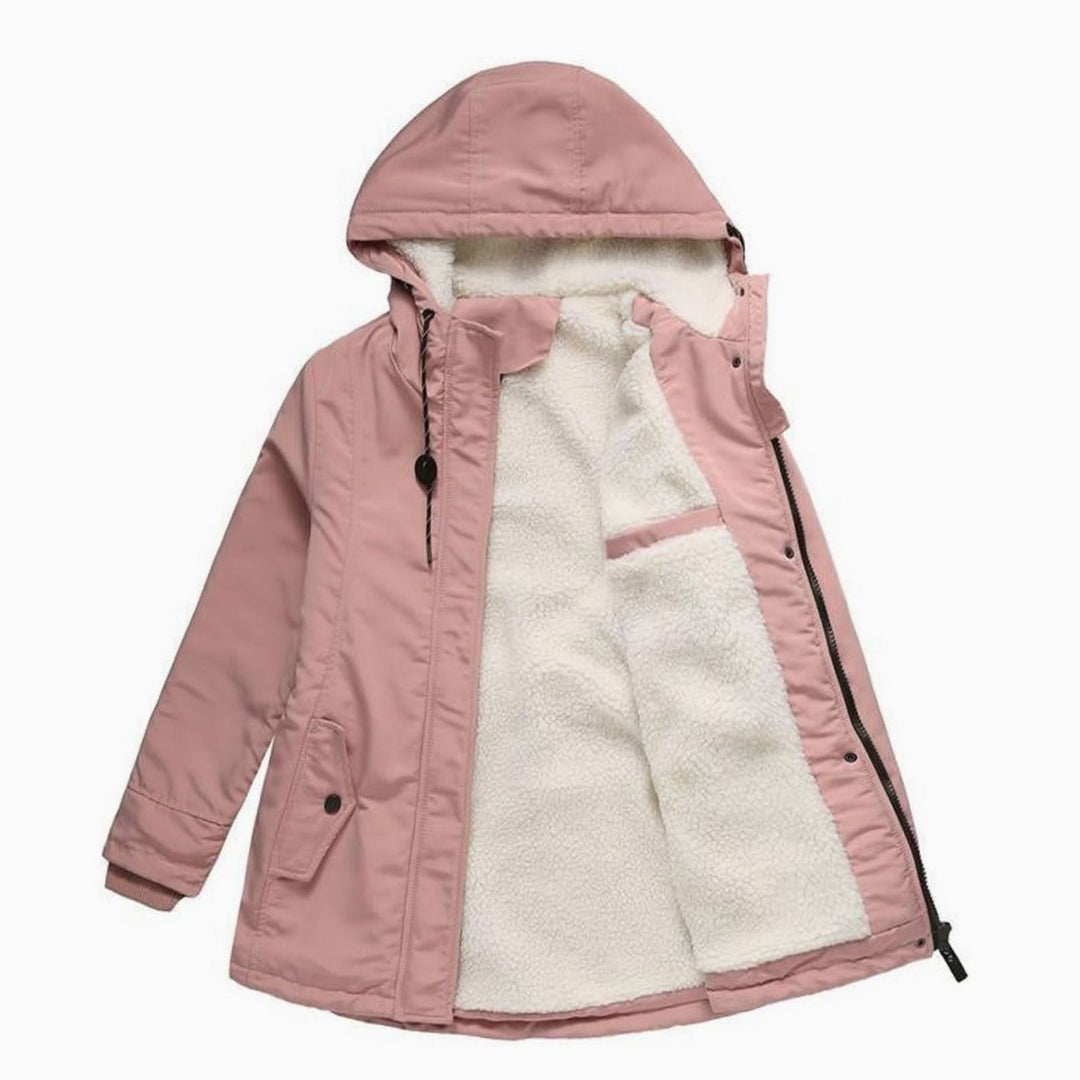 Women's Fleece Lined Parka Jacket with Hood - Matilda - Pink