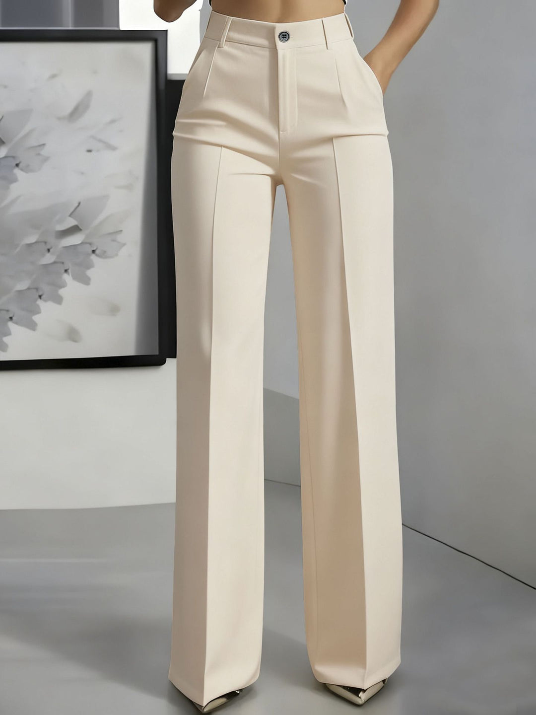 Women's High Waist Pleated Wide Leg Trousers - Celeste - Apricot