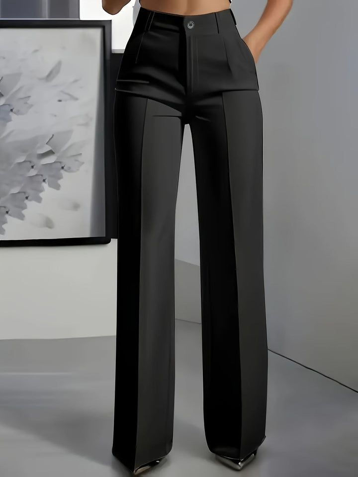 Women's High Waist Pleated Wide Leg Trousers - Celeste - Black