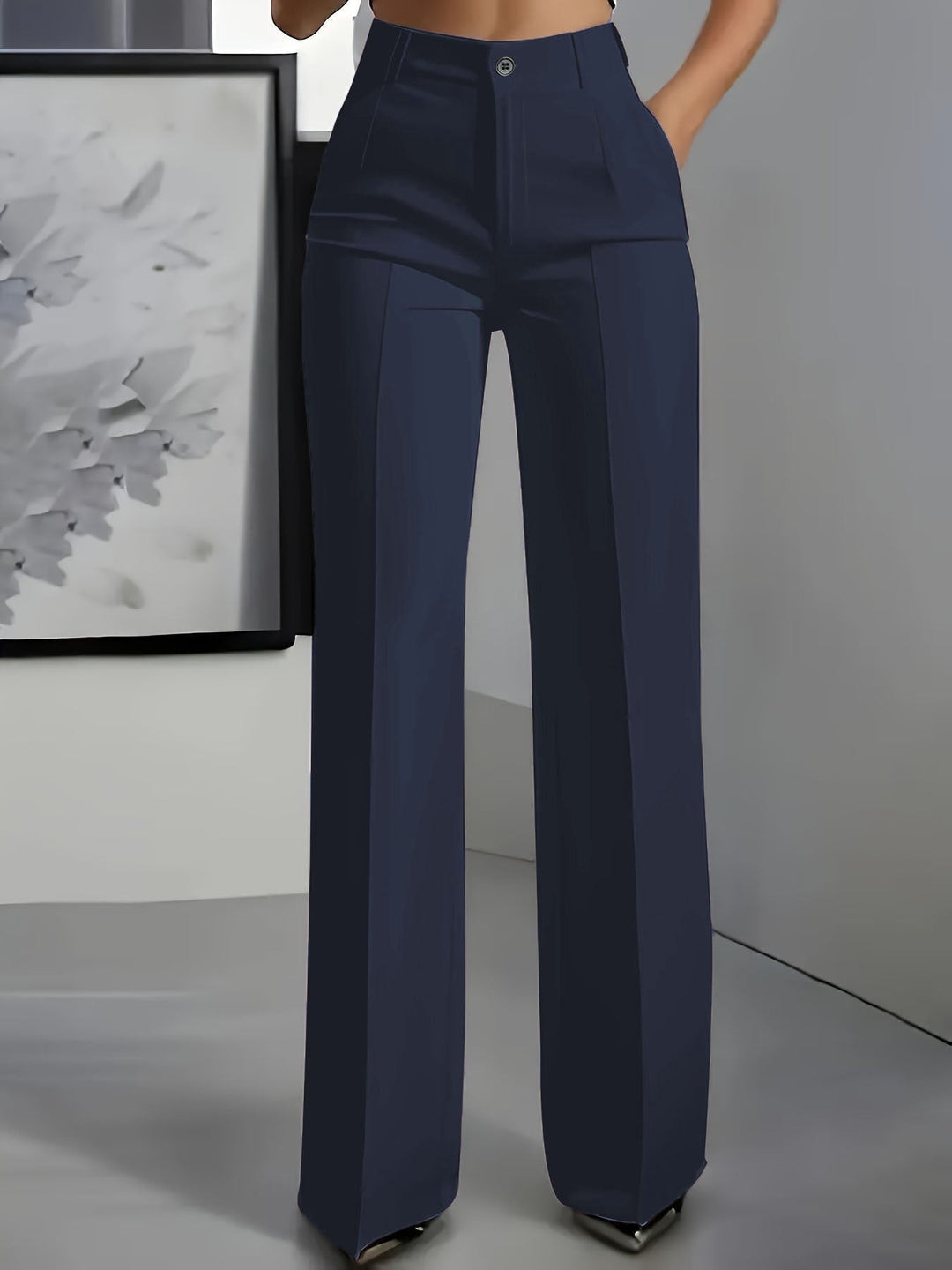 Women's High Waist Pleated Wide Leg Trousers - Celeste - Navy