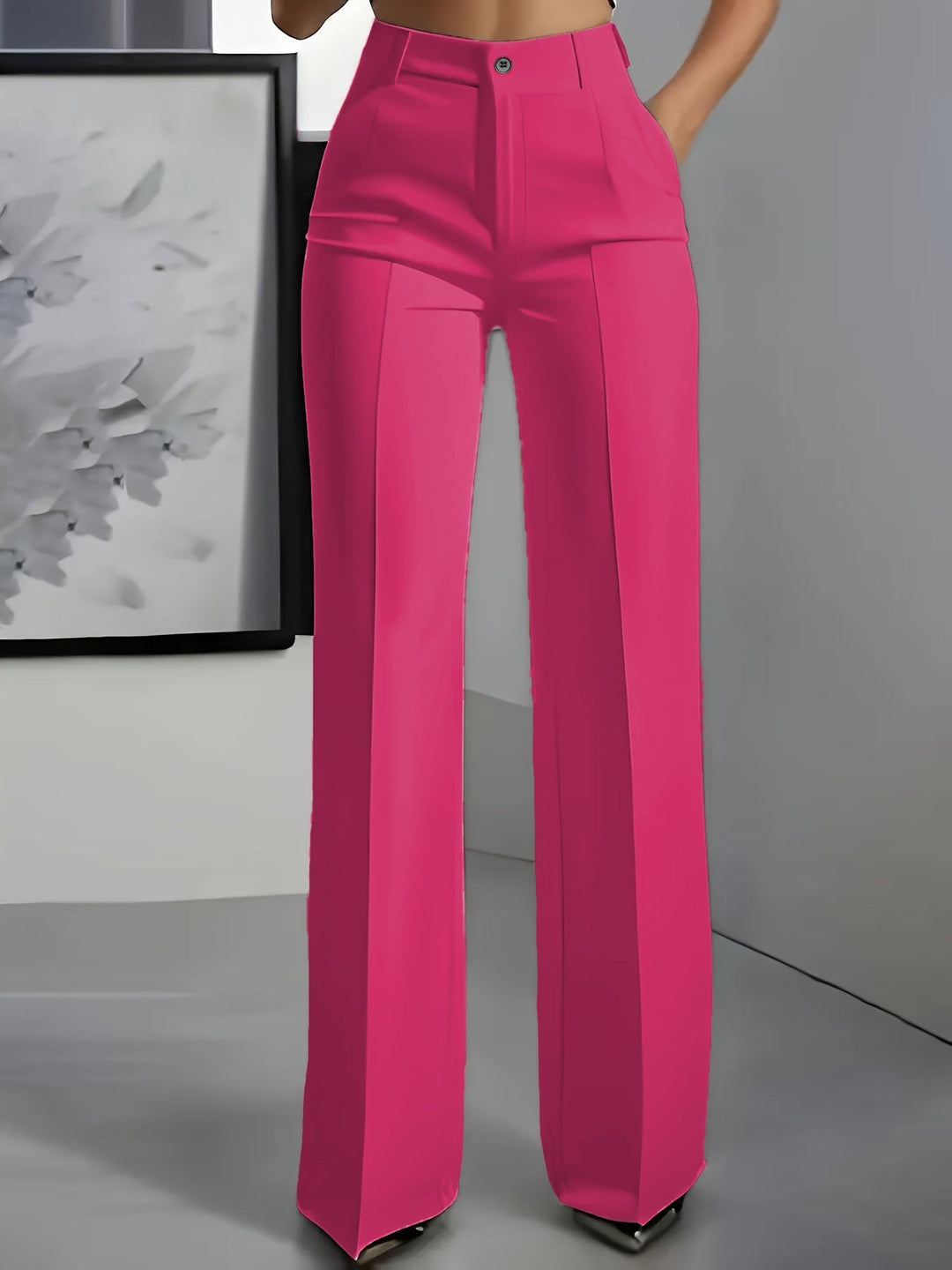 Women's High Waist Pleated Wide Leg Trousers - Celeste - Pink