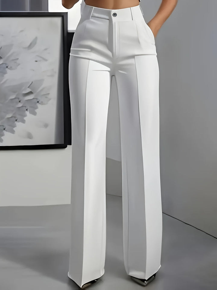 Women's High Waist Pleated Wide Leg Trousers - Celeste - White