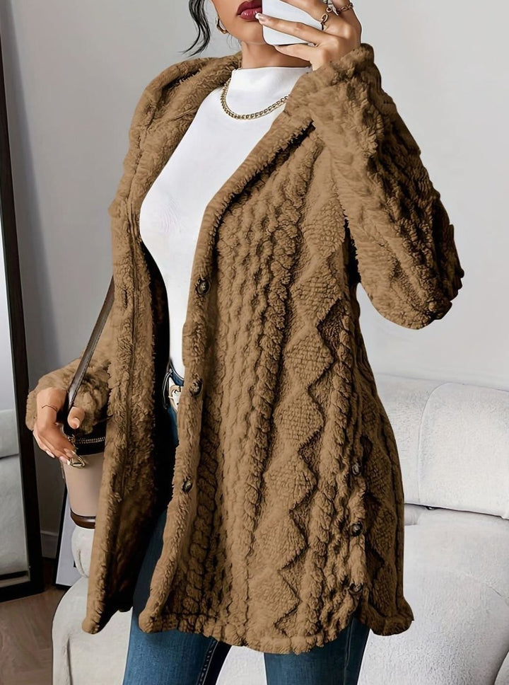 Women's Hooded Fleece Cardigan with Side Buttons - Juliet - Brown