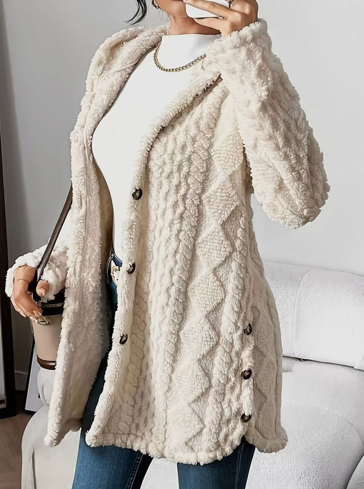 Women's Hooded Fleece Cardigan with Side Buttons - Juliet - Cream