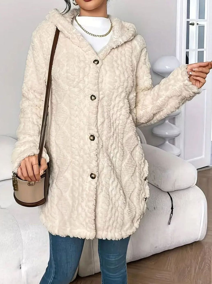 Women's Hooded Fleece Cardigan with Side Buttons - Juliet - Cream