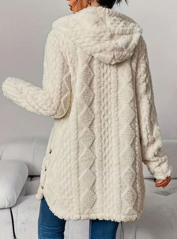 Women's Hooded Fleece Cardigan with Side Buttons - Juliet - Cream