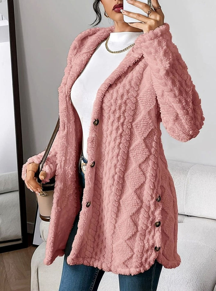 Women's Hooded Fleece Cardigan with Side Buttons - Juliet - Pink