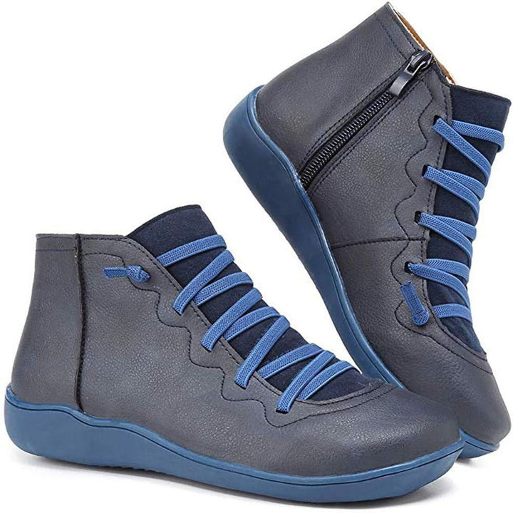 Women's Lace-Up Ankle Boots with Side Zip - Theodora - Blue