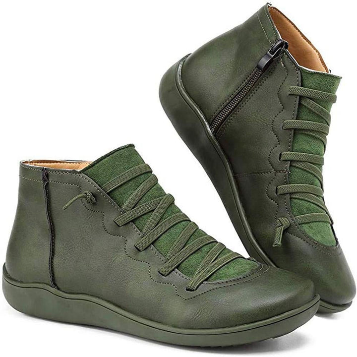 Women's Lace-Up Ankle Boots with Side Zip - Theodora - Green