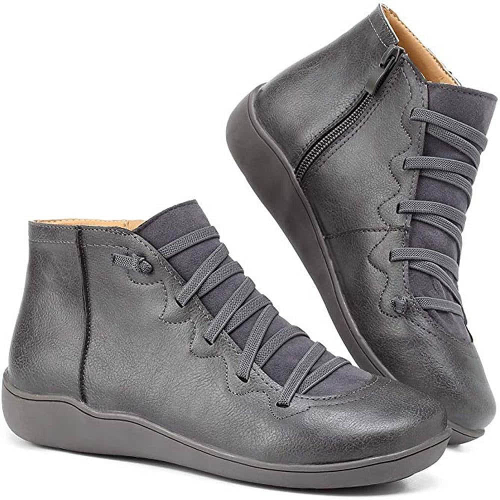 Women's Lace-Up Ankle Boots with Side Zip - Theodora - Grey
