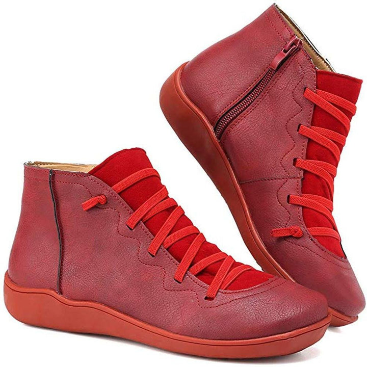 Women's Lace-Up Ankle Boots with Side Zip - Theodora - Red