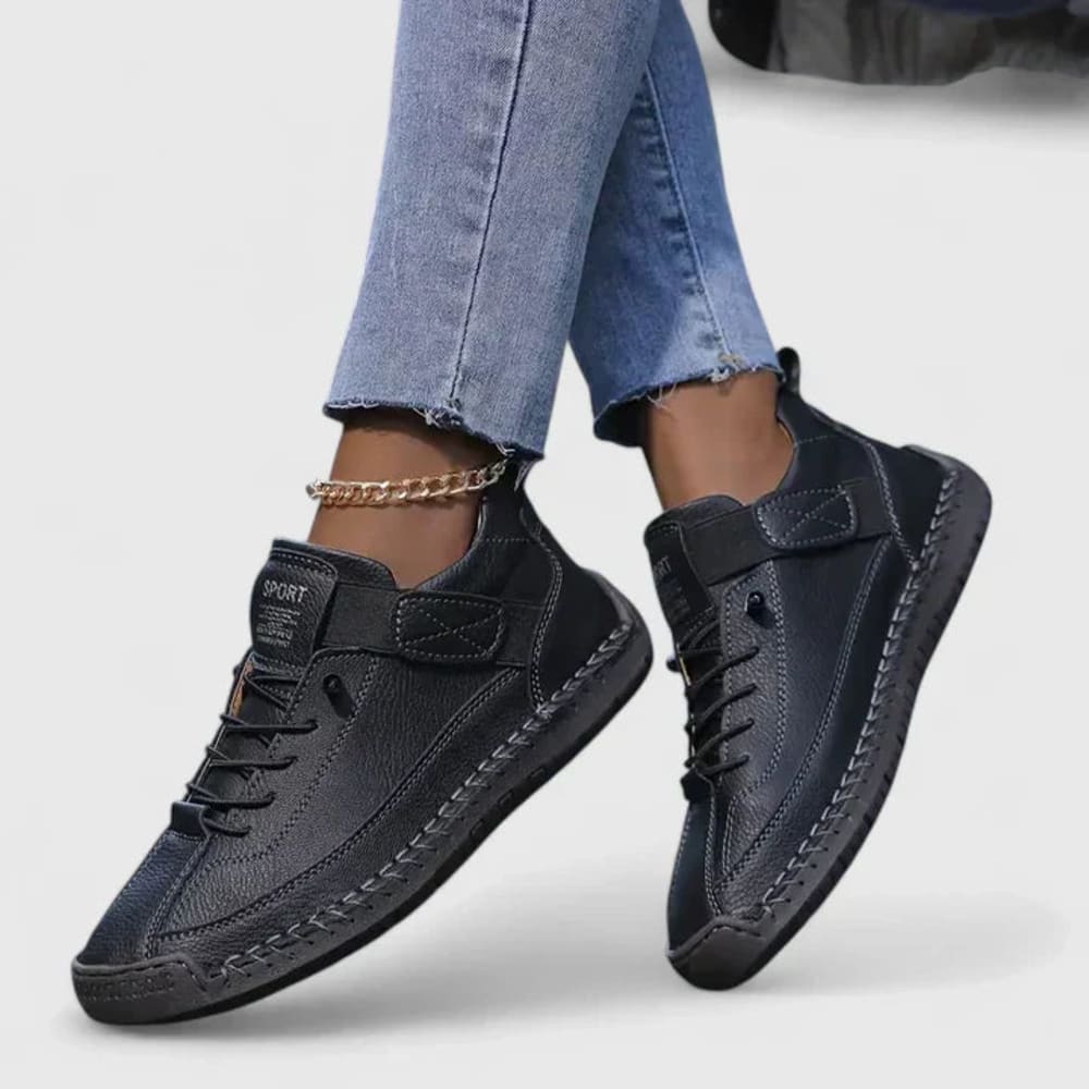 Women's Lace-Up Walking Shoes with Strap - Marigold - Black