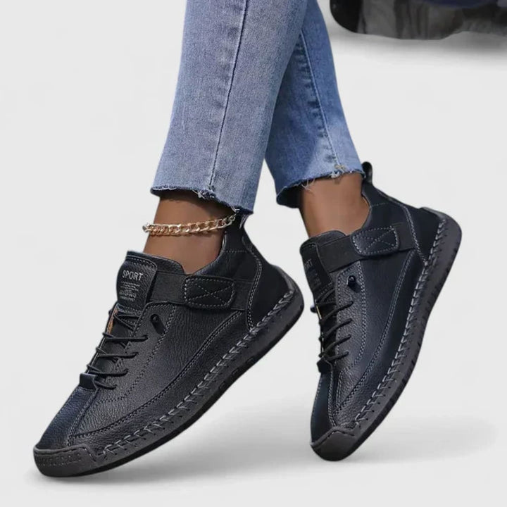 Women's Lace-Up Walking Shoes with Strap - Marigold - Black