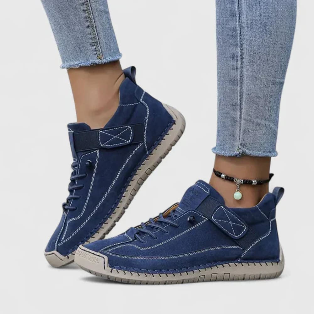 Women's Lace-Up Walking Shoes with Strap - Marigold - Blue