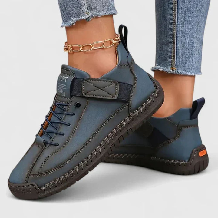 Women's Lace-Up Walking Shoes with Strap - Marigold - Navy