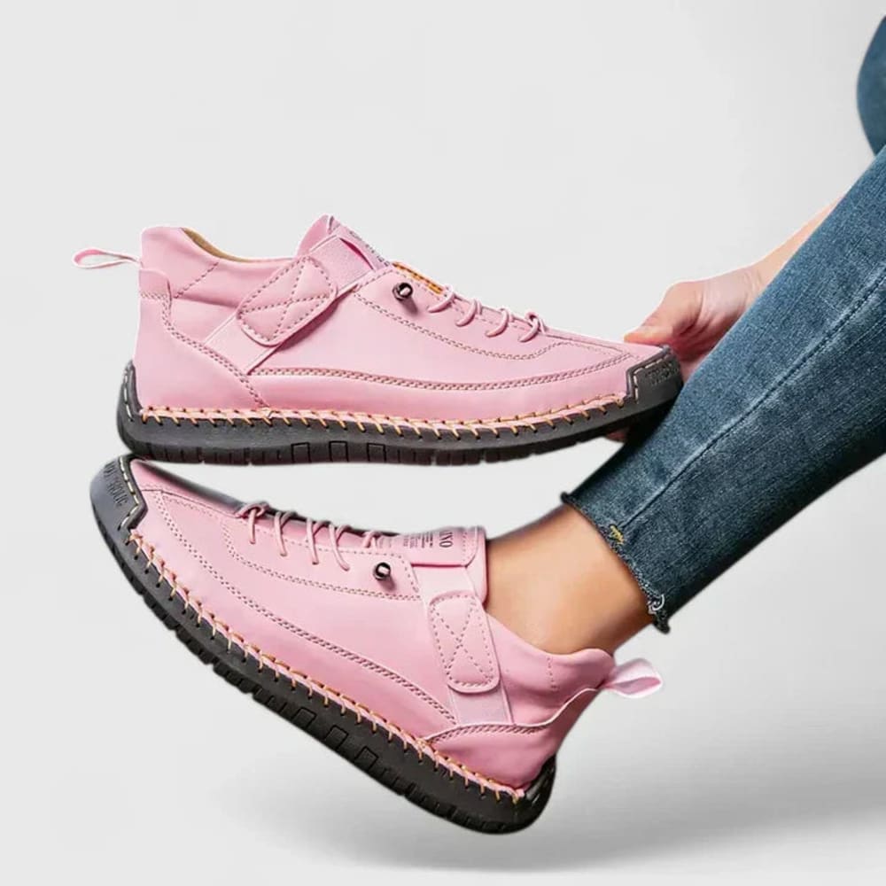 Women's Lace-Up Walking Shoes with Strap - Marigold - Pink