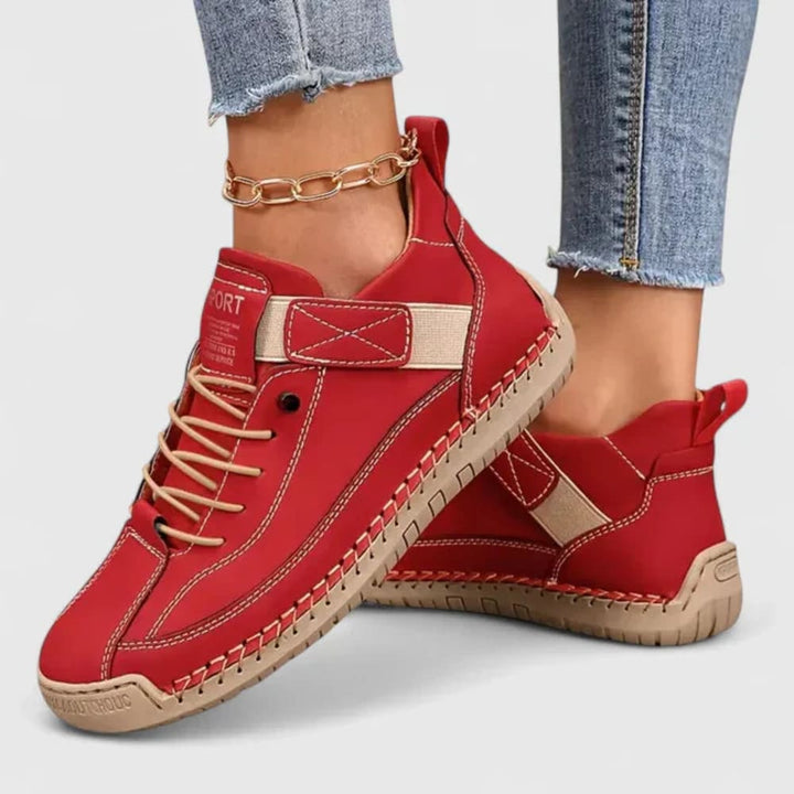 Women's Lace-Up Walking Shoes with Strap - Marigold - Red