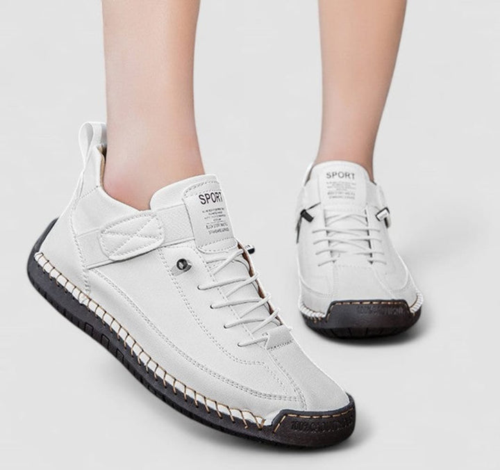 Women's Lace-Up Walking Shoes with Strap - Marigold - White