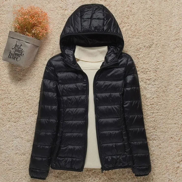 Women's Lightweight Puffer Jacket with Hood - Felicity - Black