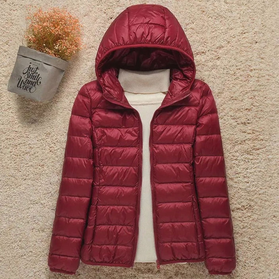 Women's Lightweight Puffer Jacket with Hood - Felicity - Burgundy
