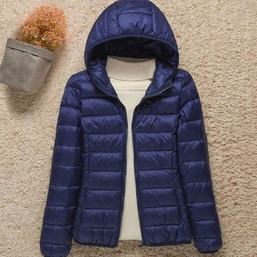 Women's Lightweight Puffer Jacket with Hood - Felicity - Navy