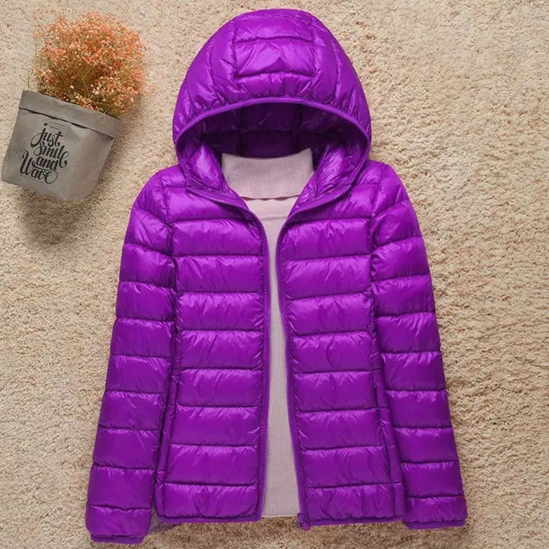 Women's Lightweight Puffer Jacket with Hood - Felicity - Purple