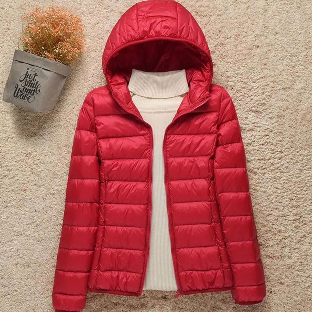 Women's Lightweight Puffer Jacket with Hood - Felicity - Red