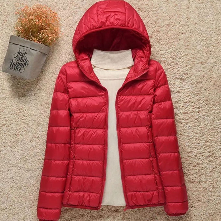 Women's Lightweight Puffer Jacket with Hood - Felicity - Red