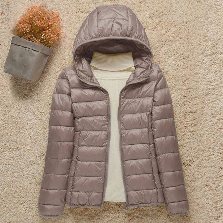 Women's Lightweight Puffer Jacket with Hood - Felicity - Taupe
