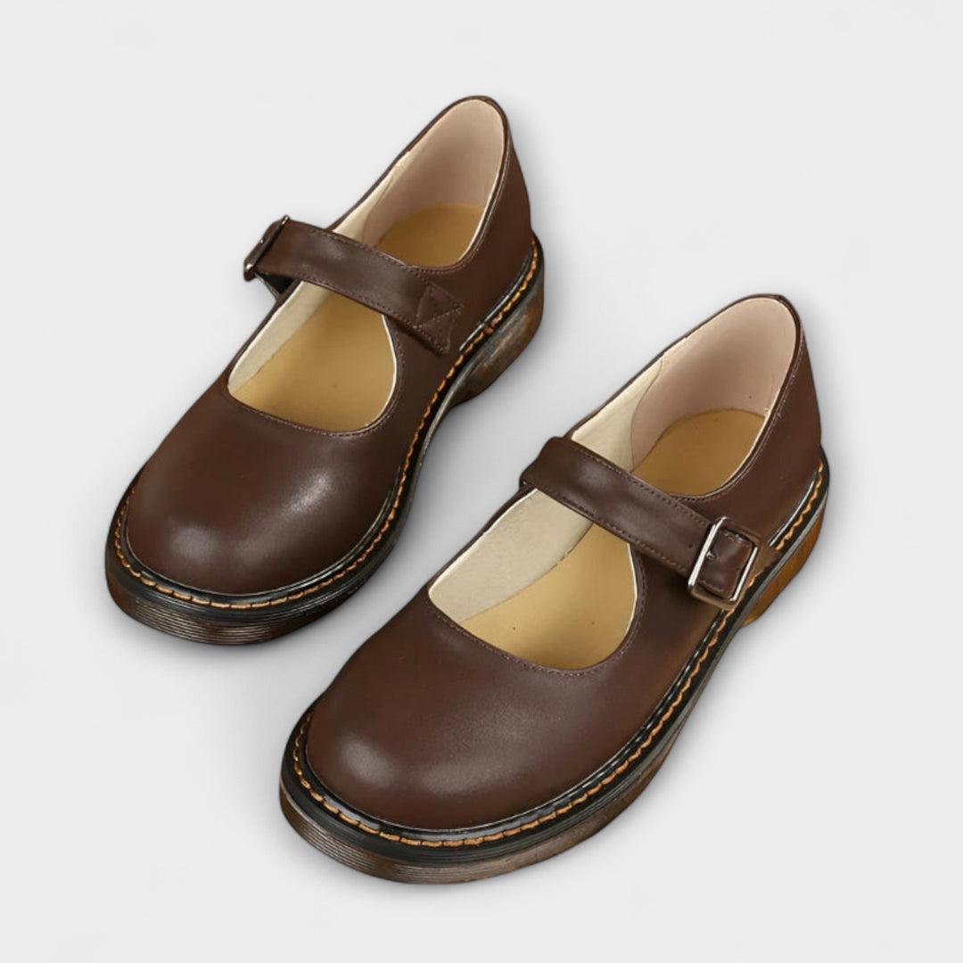 Women's Mary Jane Buckle Shoes - Odette - Brown