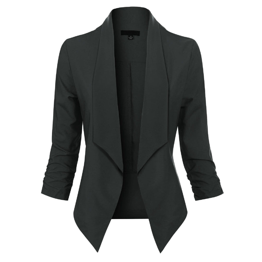 Women's Open Front Blazer with Ruched Sleeves - Georgina - Black