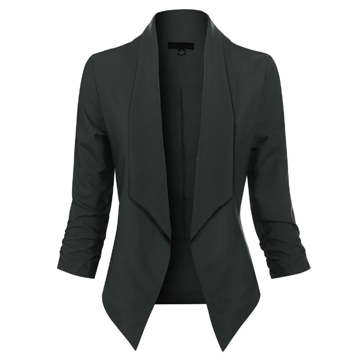 Women's Open Front Blazer with Ruched Sleeves - Georgina - Black