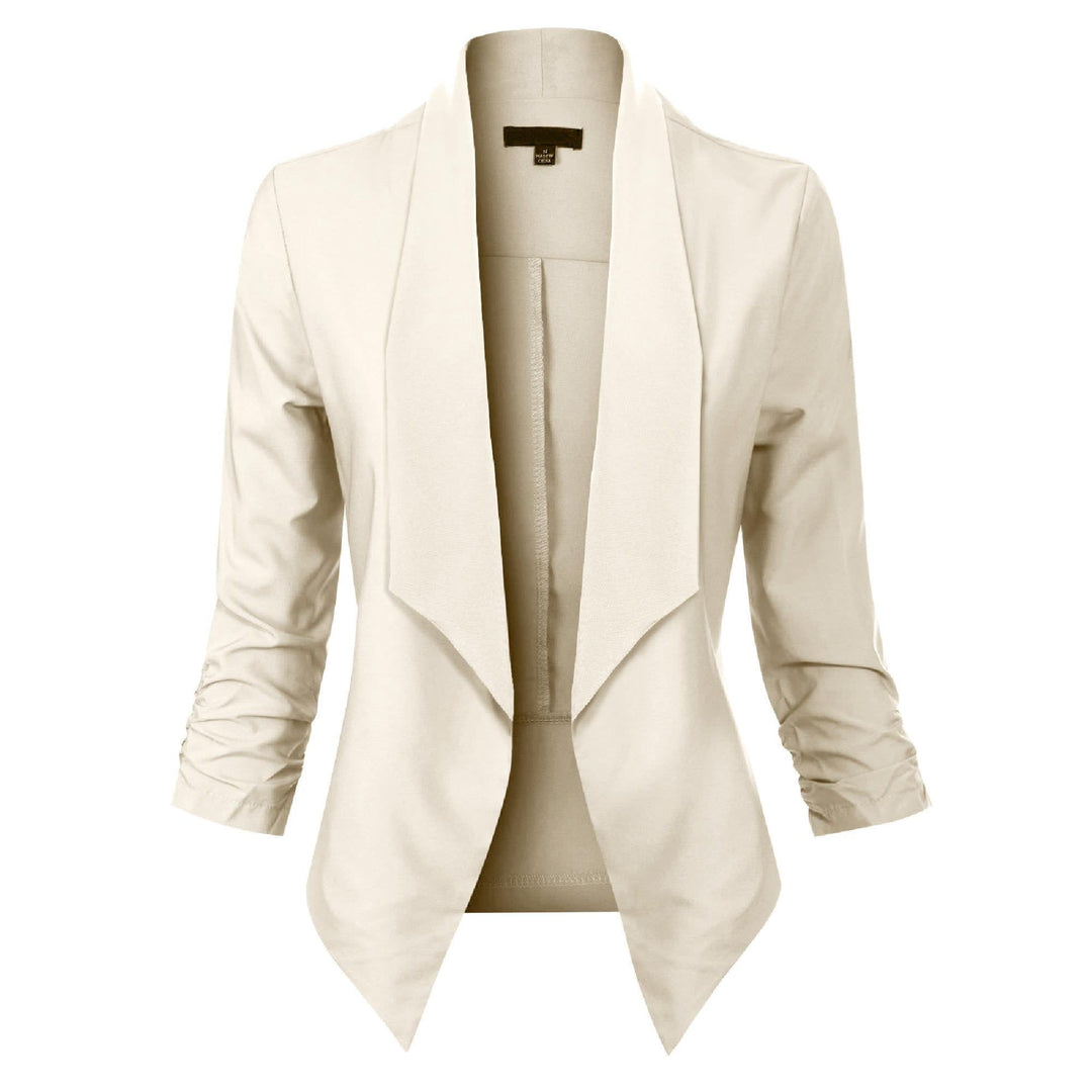 Women's Open Front Blazer with Ruched Sleeves - Georgina - Ivory