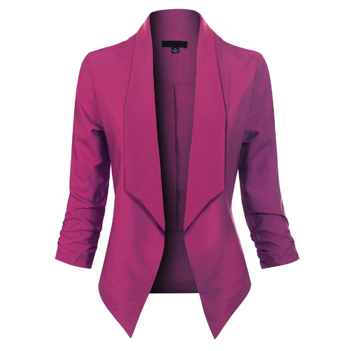 Women's Open Front Blazer with Ruched Sleeves - Georgina - Magenta