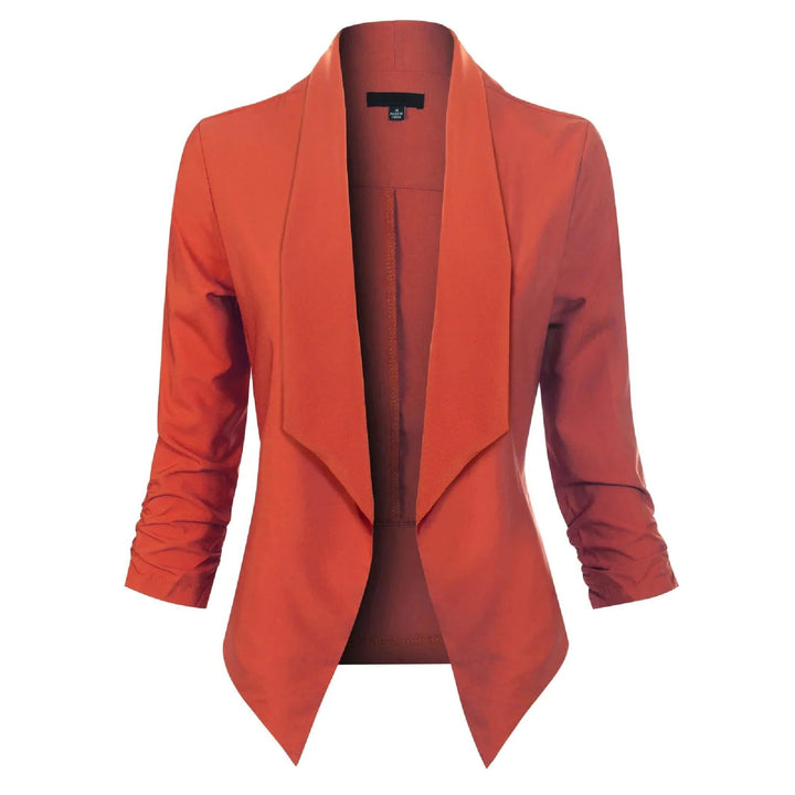 Women's Open Front Blazer with Ruched Sleeves - Georgina - Orange
